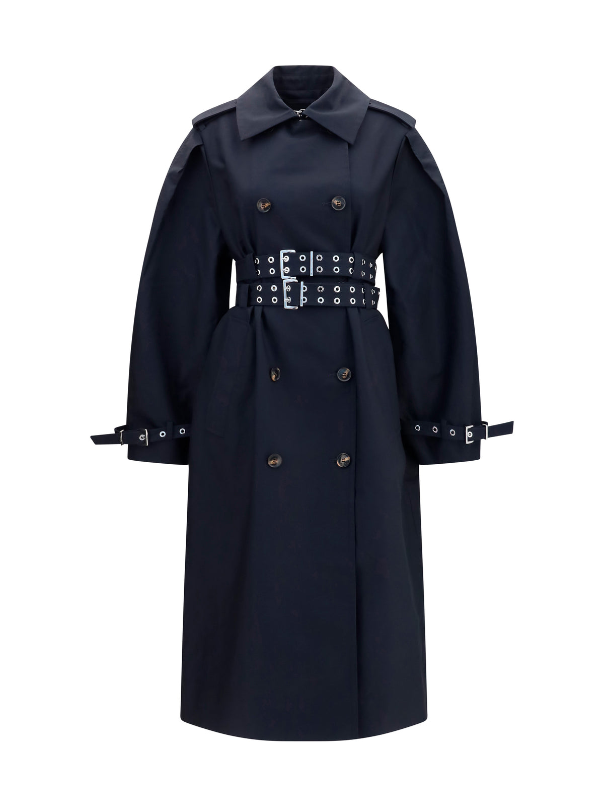 Ganni Double-breasted cotton Trench Coat with double belt - Black