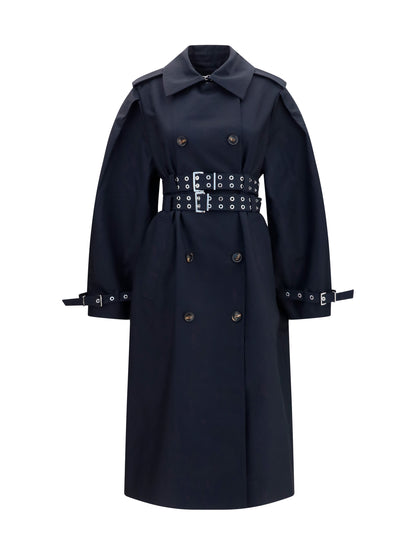 Ganni Double-breasted cotton Trench Coat with double belt - Black