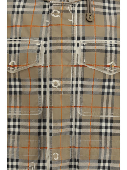 Burberry Gabardine Parka with faded Check print - Taupe