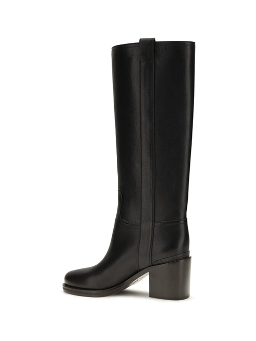 Brunello Cucinelli Leather high Boots with monile - Black