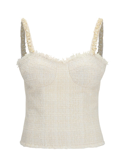 BALMAIN Tweed Top with pearl straps