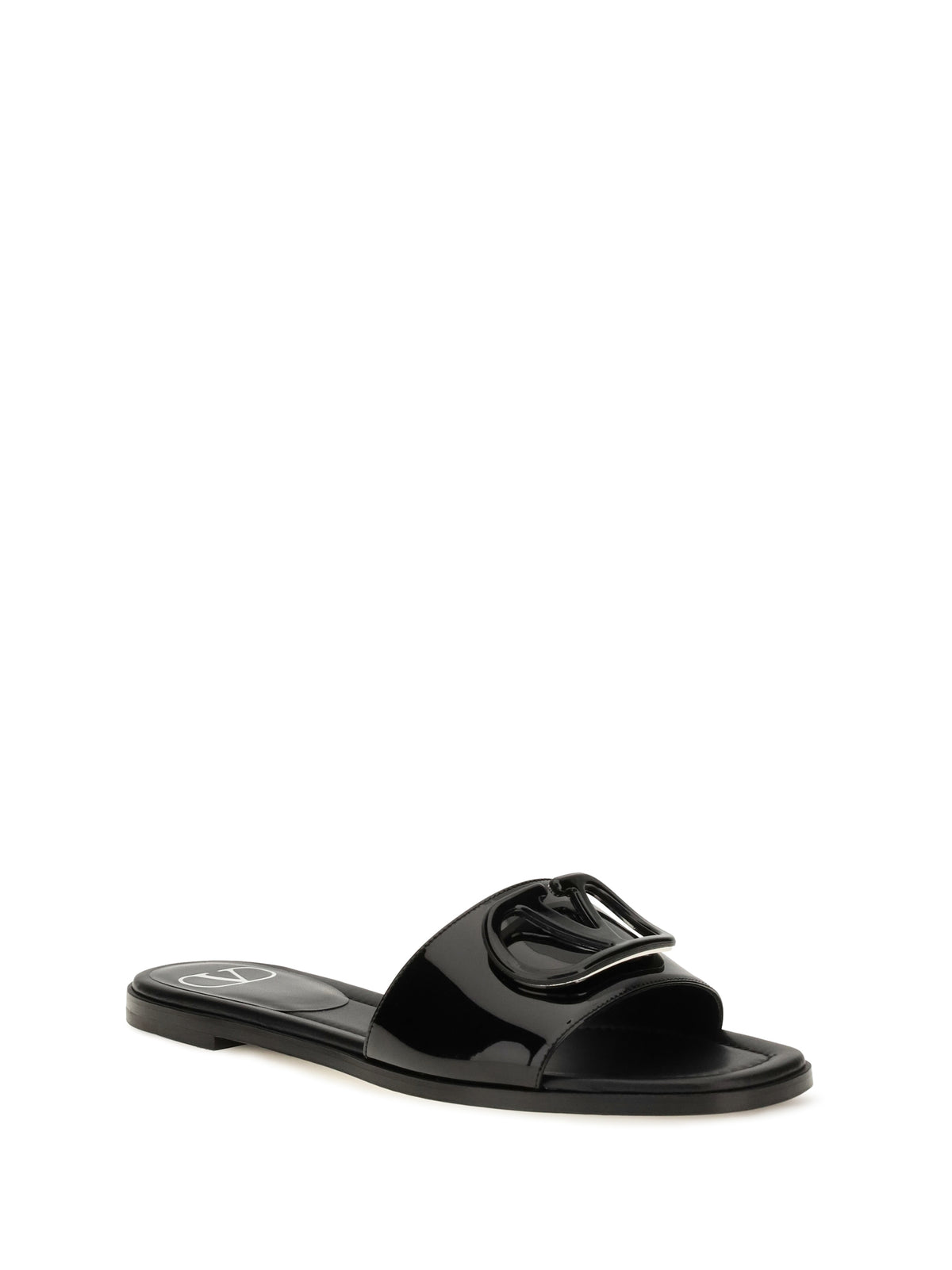 Valentino Garavani VLogo patent leather Slide Sandals - Black