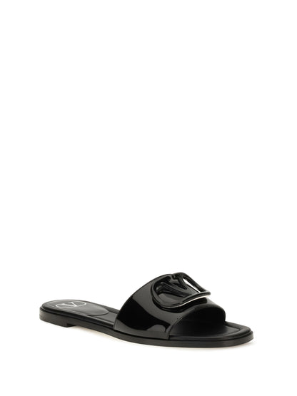 Valentino Garavani VLogo patent leather Slide Sandals - Black