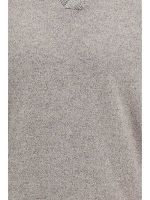 Brunello Cucinelli Mouliné cashmere knit Polo - Roccia+Ciottolo