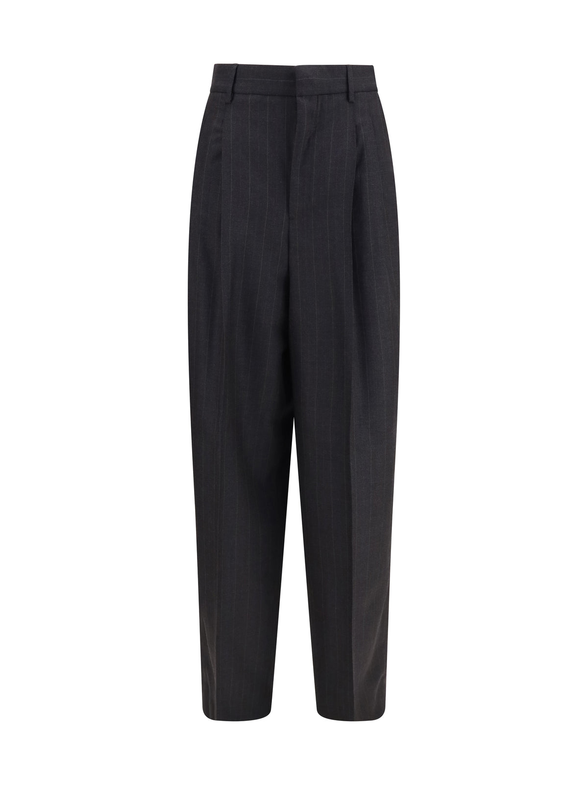 Ami Paris Wide-leg tailored Pants - Gris Charcoal/Marron Choco