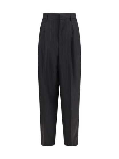 Ami Paris Wide-leg tailored Pants - Gris Charcoal/Marron Choco