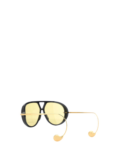 Bottega Veneta Drop Aviator Sunglasses - Black-Gold-Yellow