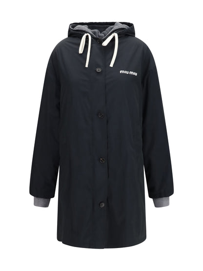 Miu Miu Panama and fleece single-breasted Peacoat - Black
