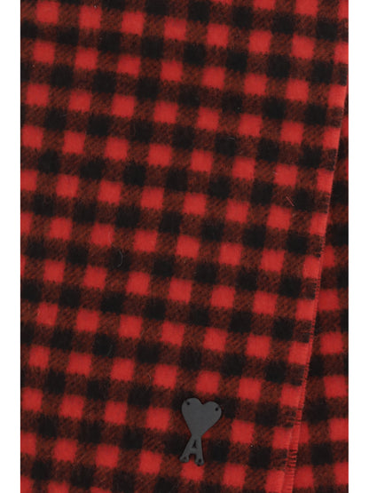 Ami Paris Ami de Coeur checked wool Scarf - Rouge Rubis/ Noir