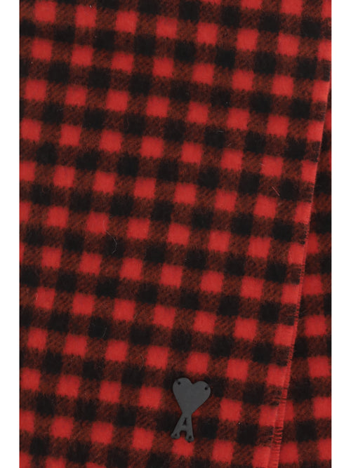 Ami Paris Ami de Coeur checked wool Scarf - Rouge Rubis/ Noir