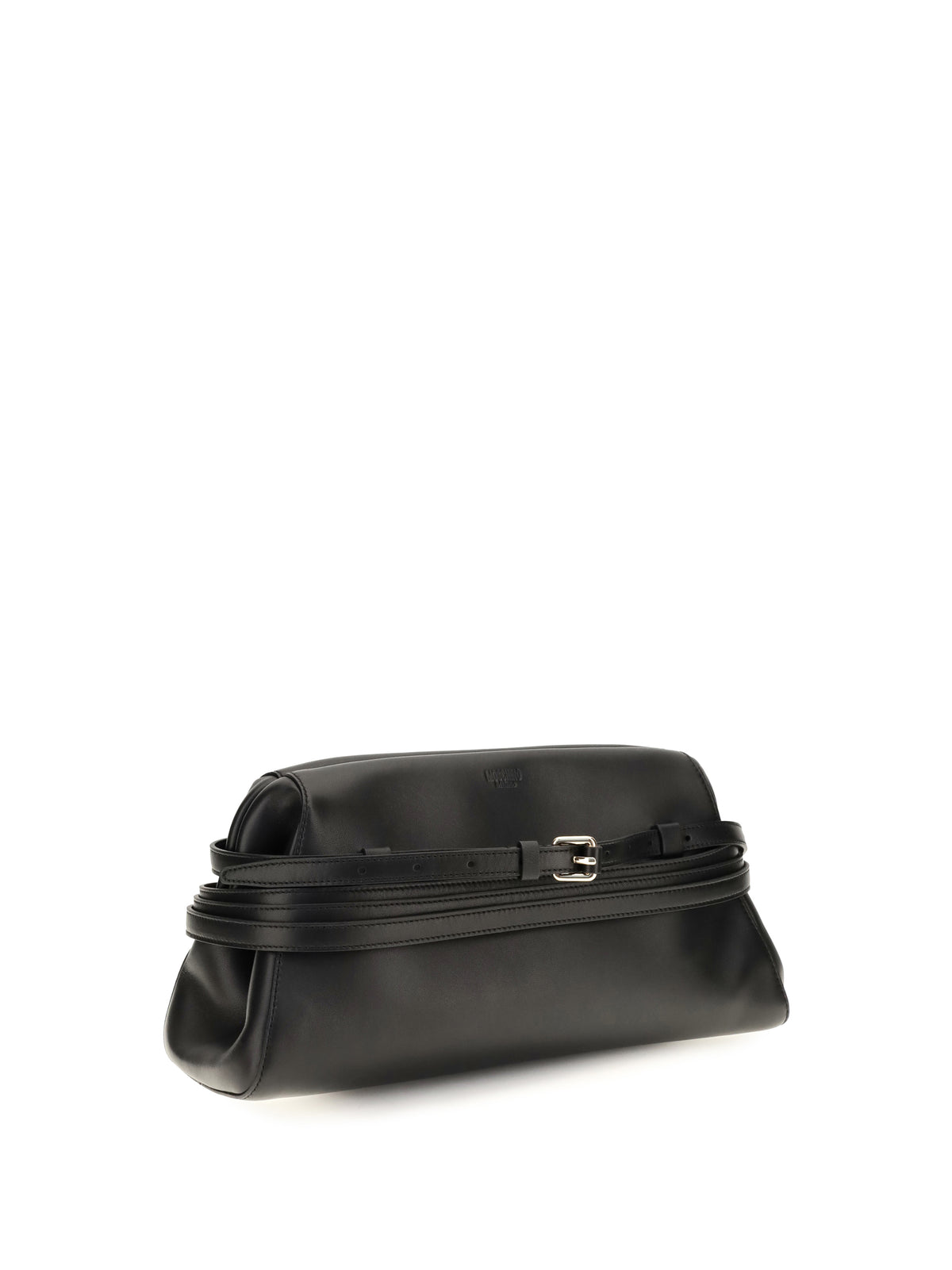 Moschino Leather Clutch with buckle detail - Black