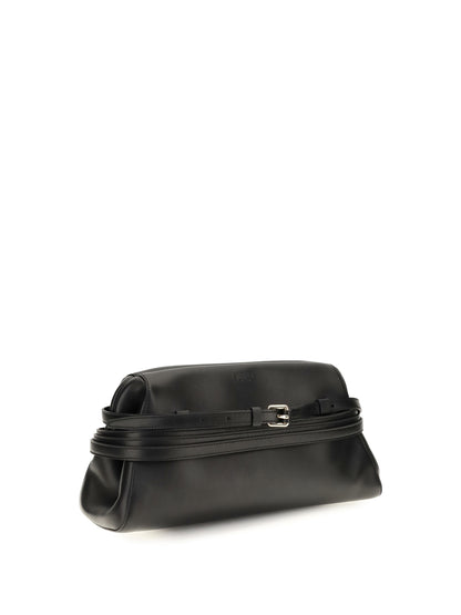 Moschino Leather Clutch with buckle detail - Black