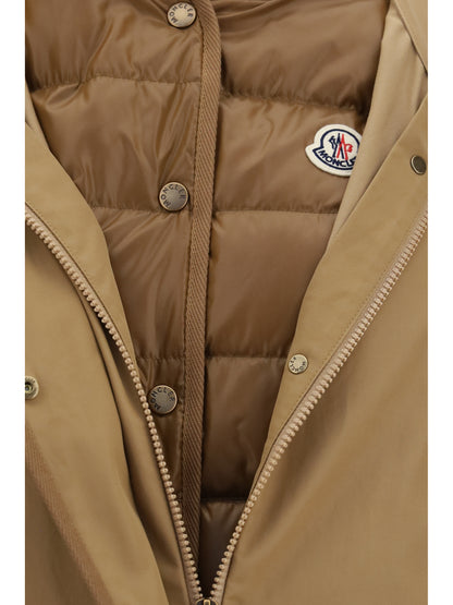 Moncler Hooded Jacket with logo patch - Brown