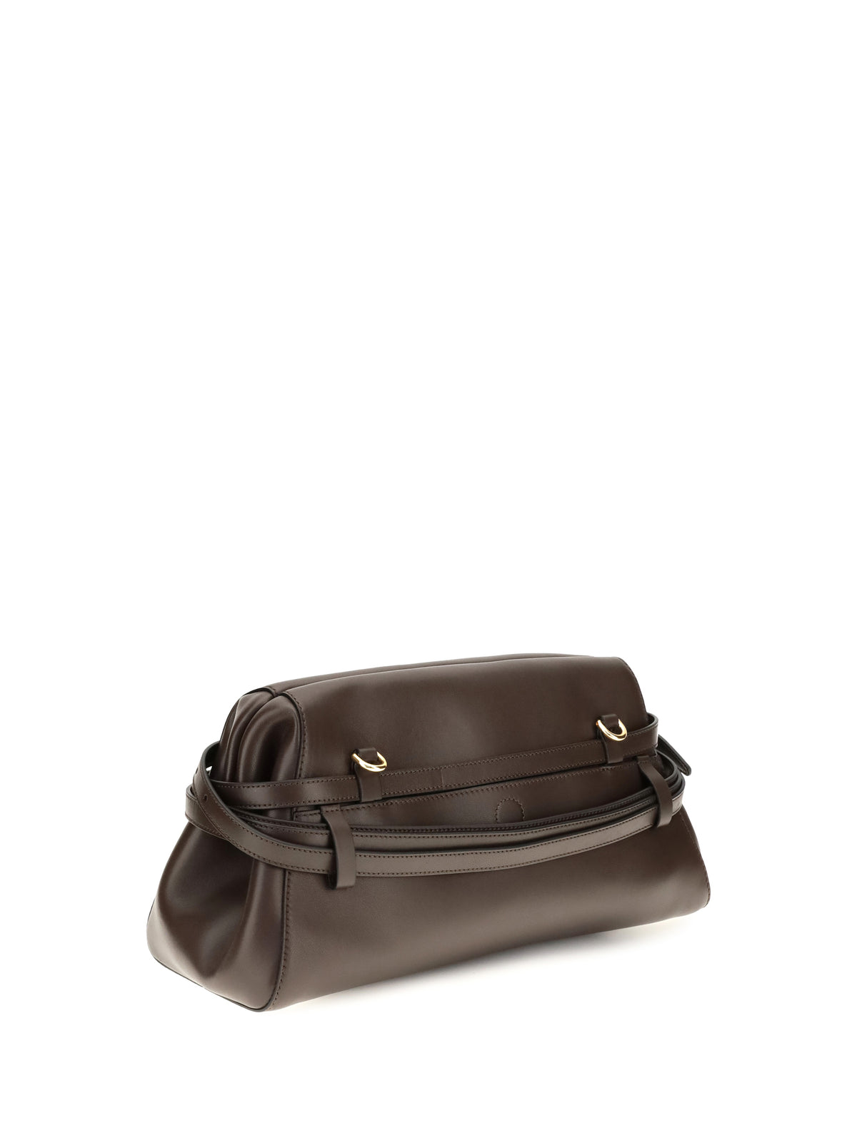 Moschino Leather Clutch with buckle detail - Cioccolato