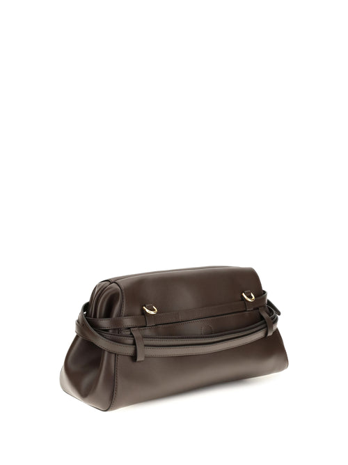 Moschino Leather Clutch with buckle detail - Cioccolato