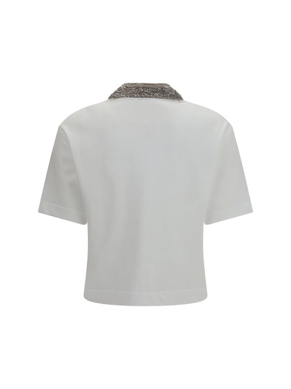 BRUNELLO CUCINELLI Cotton jersey Polo with Dazzling Knit Collar