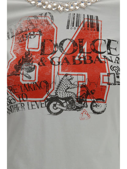 DOLCE & GABBANA Jersey T-shirt with print and crystals