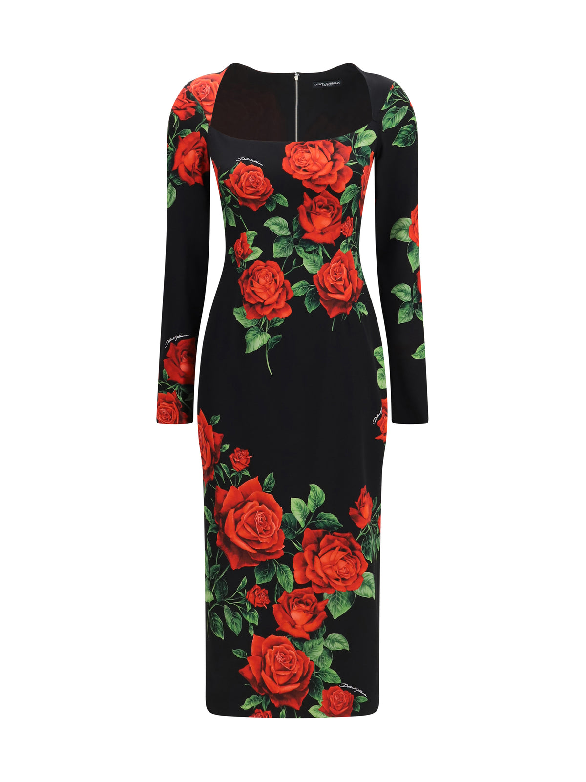 Dolce & Gabbana Rose-print charmeuse Midi Dress - Rose Rosse F.Nero