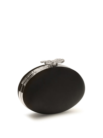 Self-Portrait Oval satin Clutch - Black