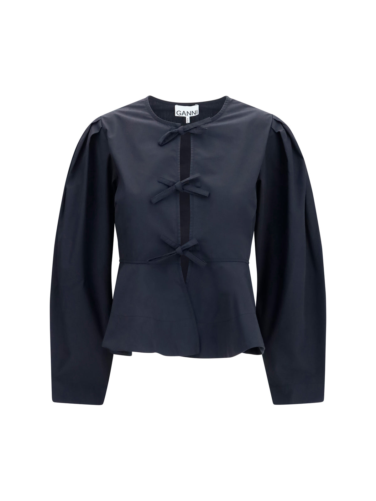 Ganni Cotton poplin Blouse with bows - Black