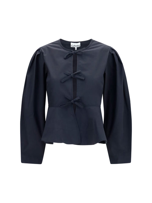 Ganni Cotton poplin Blouse with bows - Black