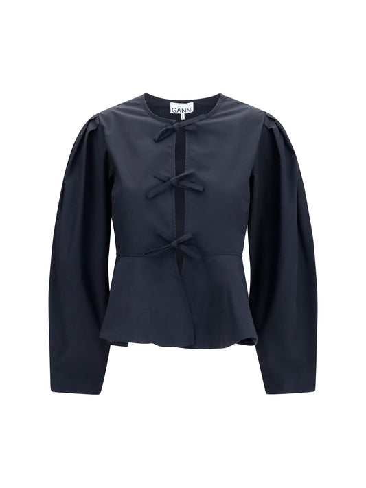 Ganni Cotton poplin Blouse with bows - Black