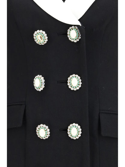 Self-Portrait Long double-breasted Blazer with contrast neckline - Black