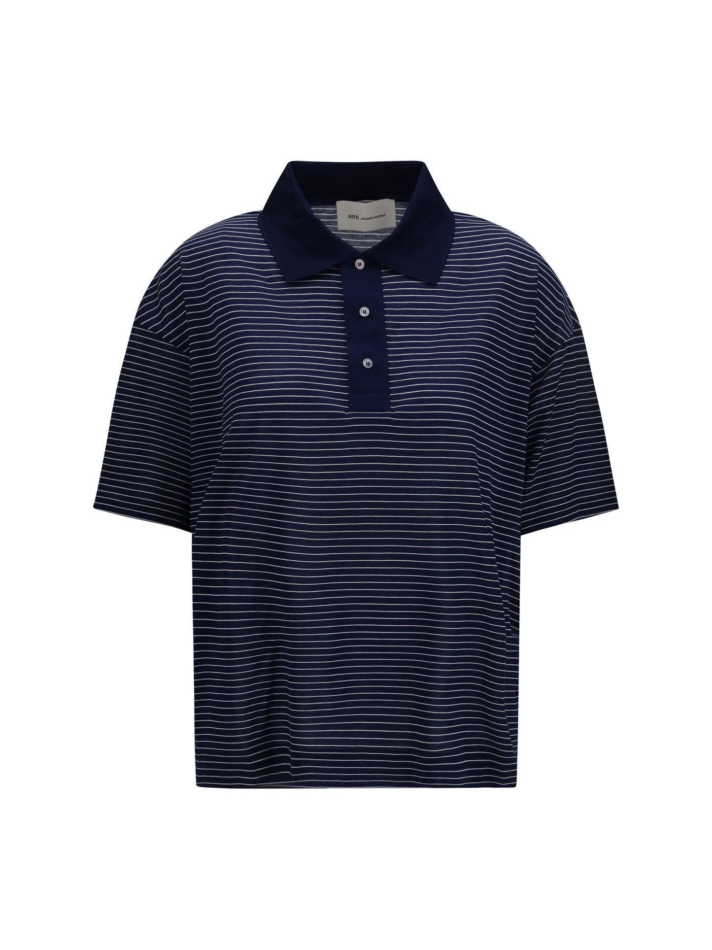 AMI PARIS Cotton Striped Ami de Coeur Polo