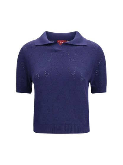 GUCCI GG pointelle cotton silk Polo Shirt