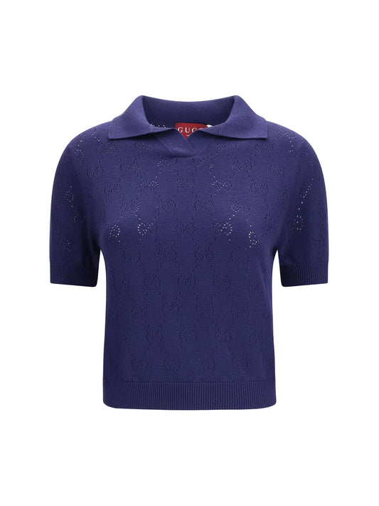 GUCCI GG pointelle cotton silk Polo Shirt