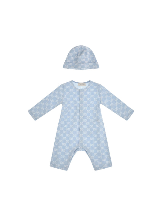 Gucci GG cotton piqué Baby gift Set - Baby Blue/White