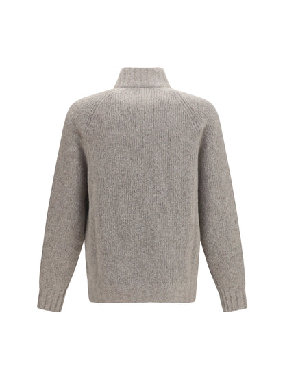 Brunello Cucinelli High-neck cashmere and silk Cardigan with zip - Marmo