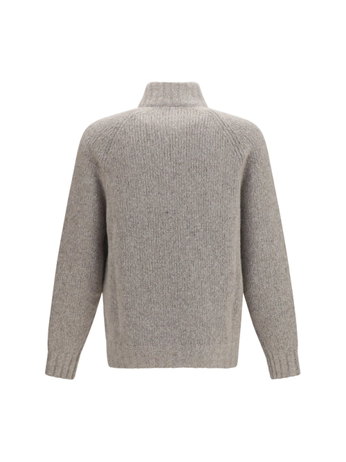 Brunello Cucinelli High-neck cashmere and silk Cardigan with zip - Marmo