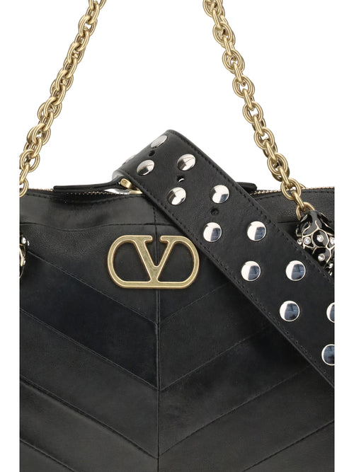 Valentino Medium Panthea Chevron Patchwork Shoulder Bag - Black