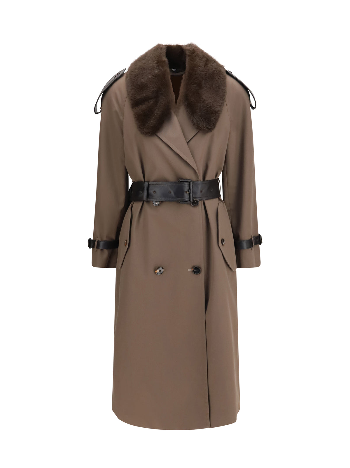 Burberry Long cotton Trench Coat with buffalo leather collar - Sepia Brown