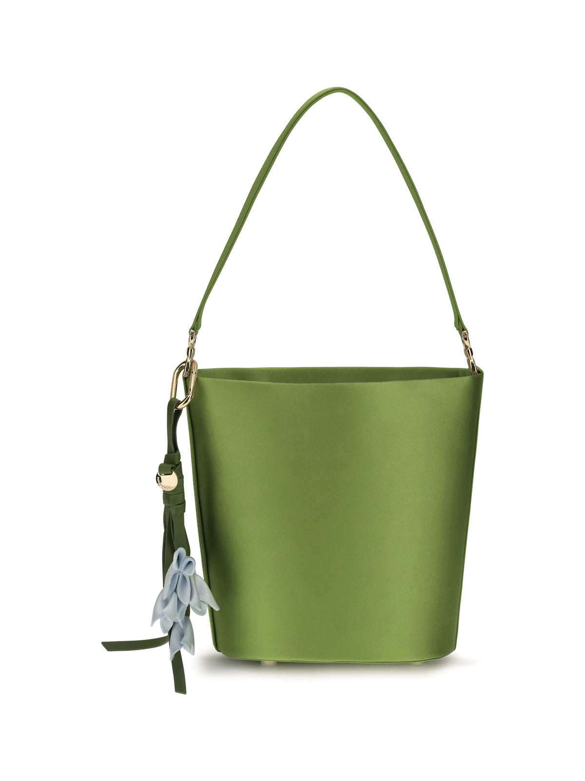 Self-Portrait Satin Bucket Bag - Green
