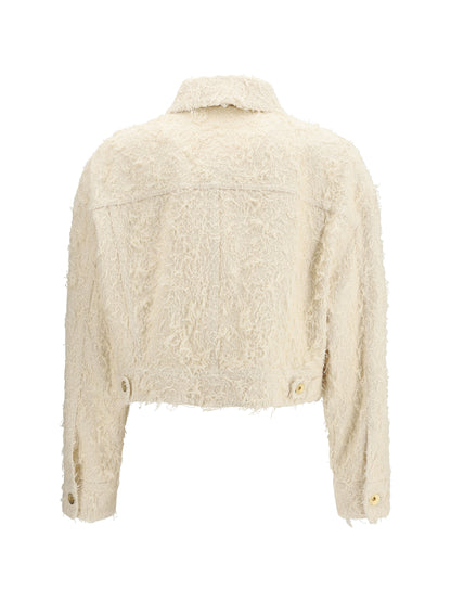 BRUNELLO CUCINELLI Fuzzy dyed denim outerwear Jacket with monili
