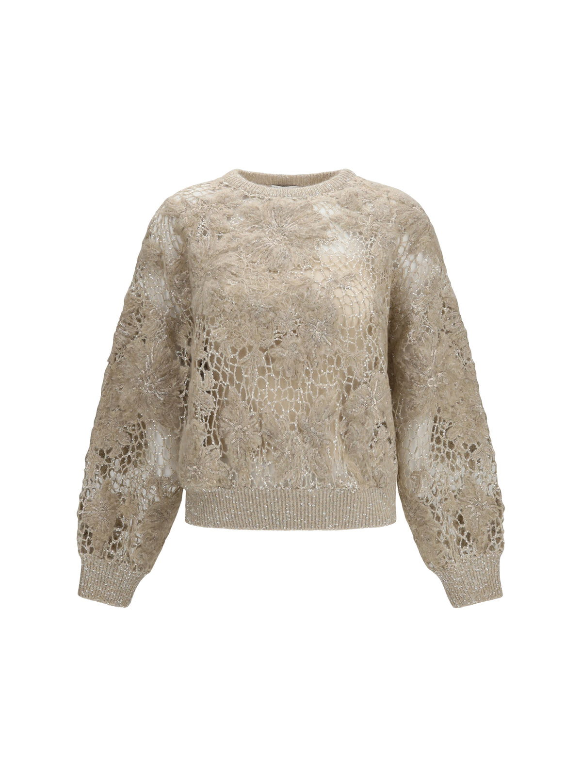 Brunello Cucinelli Whispering Bloom Embroidery Sparkling mohair and wool Sweatshirt - Beige