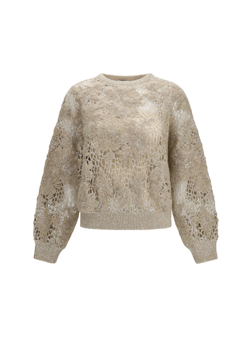 Brunello Cucinelli Whispering Bloom Embroidery Sparkling mohair and wool Sweatshirt - Beige