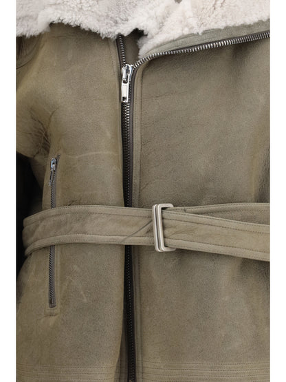 Rick Owens Cropped suede and shearling Flight Jacket - Drk