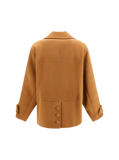 Chloé Double-breasted herringbone wool short Coat - Dusty Camel