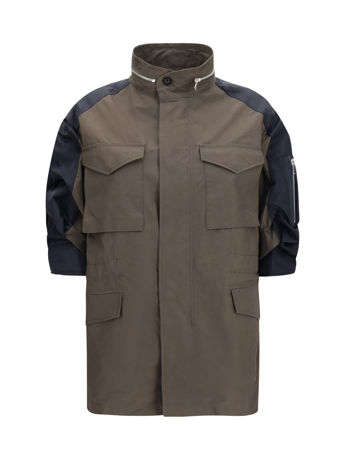 Sacai Nylon and cotton Jacket with three-quarter sleeves - Khaki×Navy