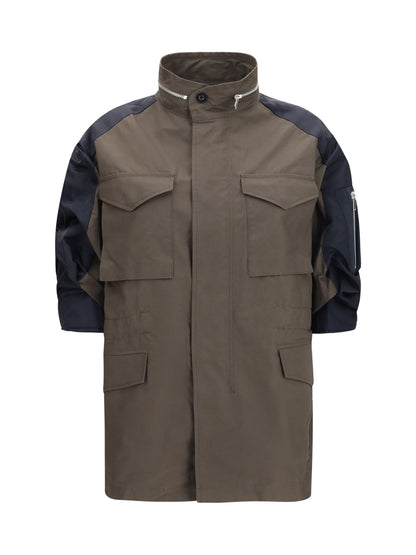 Sacai Nylon and cotton Jacket with three-quarter sleeves - Khaki×Navy