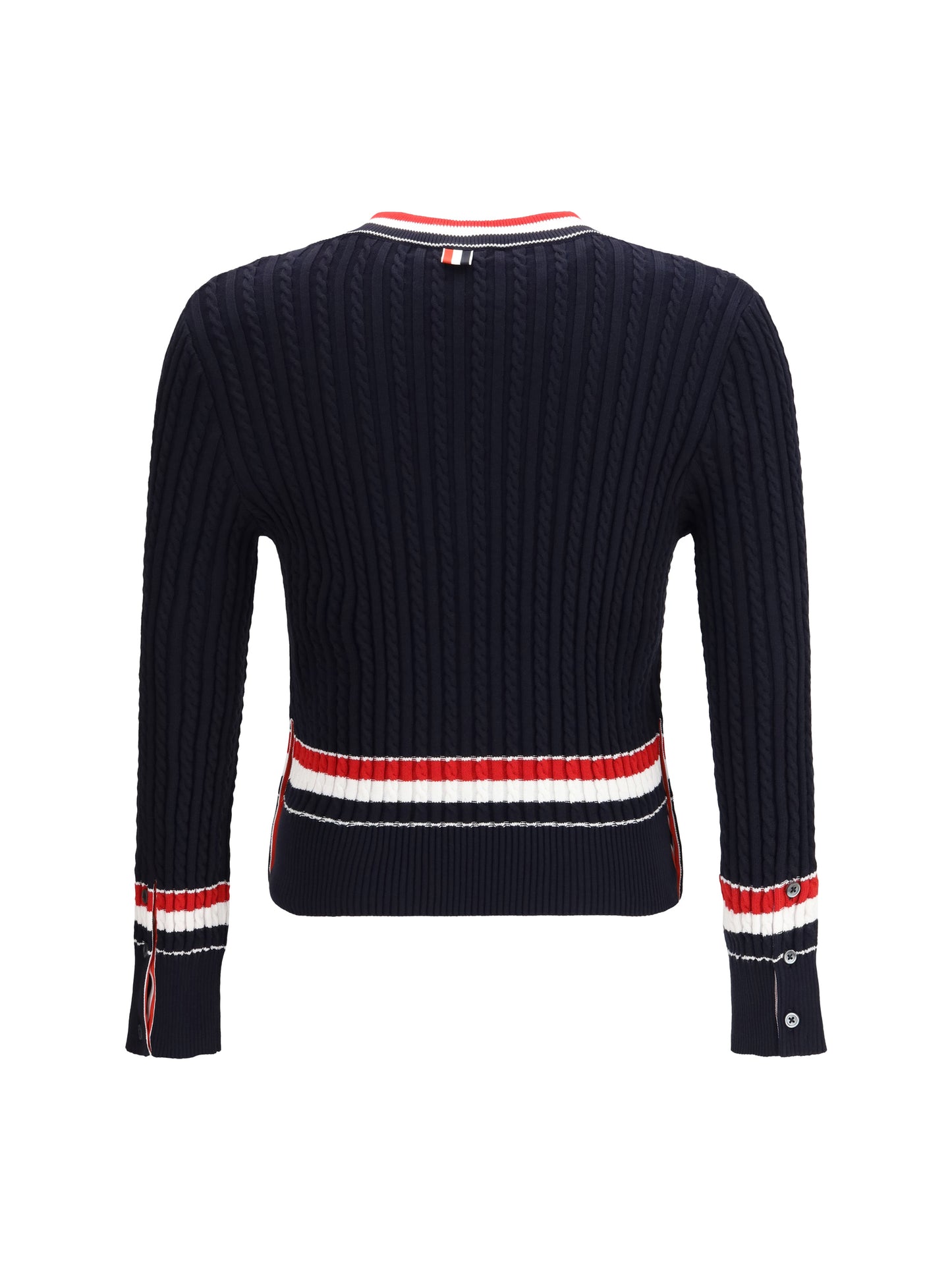 THOM BROWNE Intarsia cable-knit V-neck Sweater