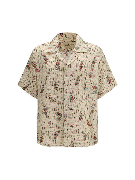 VALENTINO Papier Floral print silk bowling Shirt