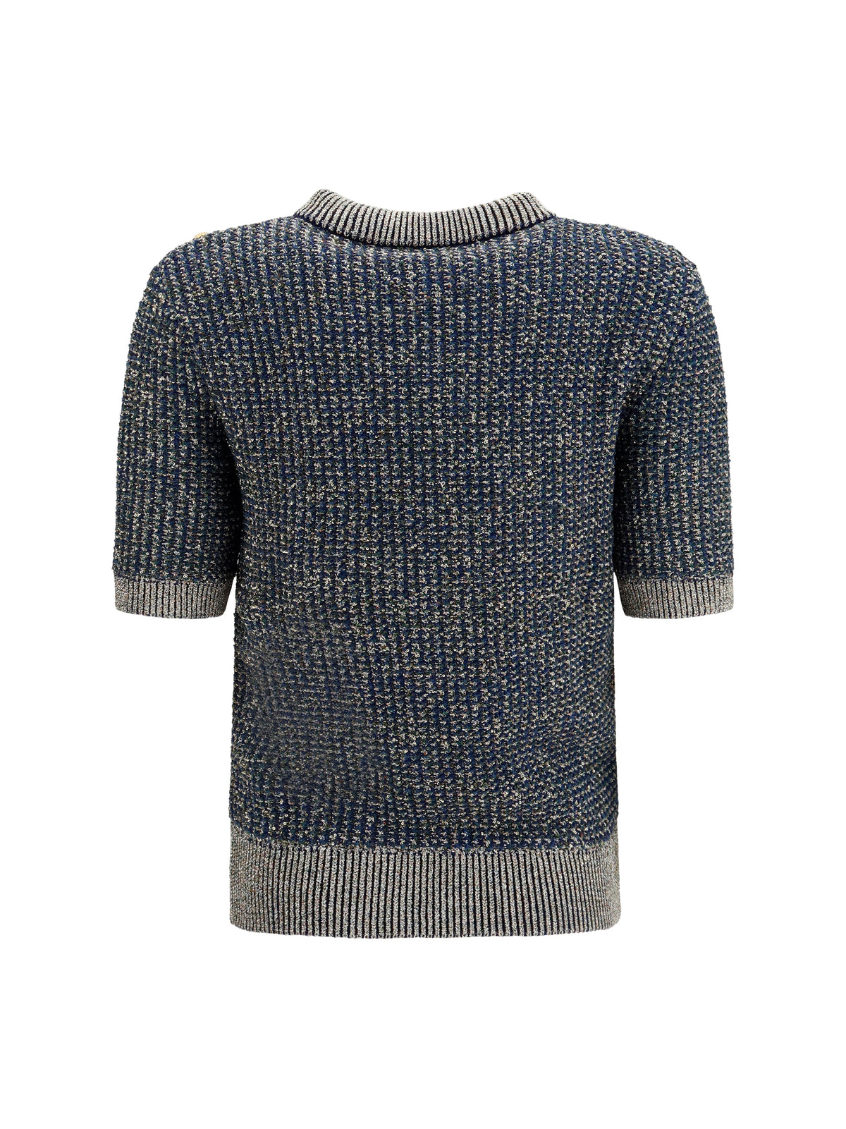 Balmain Short-sleeve sequined Sweater with buttons - Marine/Vert