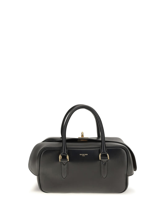 Balenciaga Small Le 7 Bowling Handbag - Black/Muscade