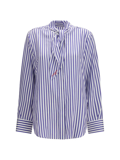 Givenchy Silk striped Cocoon Shirt with bow - Electric Blue/White