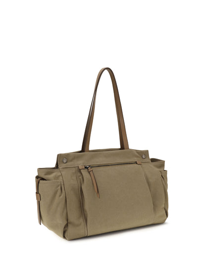 Prada Route Tote Bag in canvas and leather - Khaki