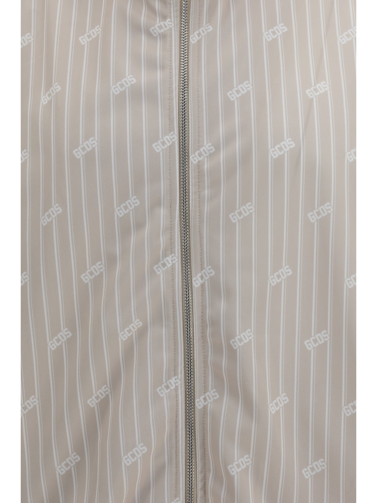 GCDS Pinstriped Track Jacket with all-over logo - Sandshell/Bone